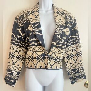Vintage Southwestern Patterned Blue and Cream Women's Jacket